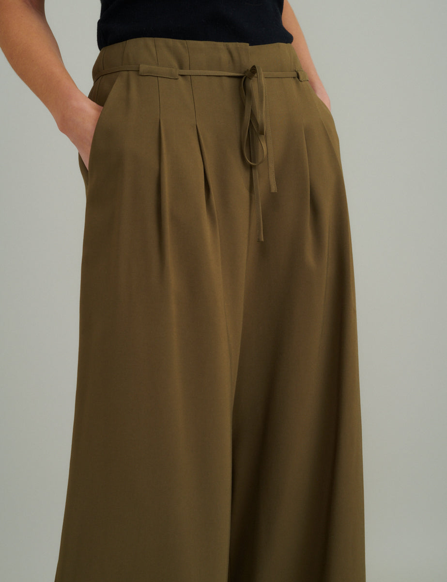 Green Tie Waist Wide Leg Trousers