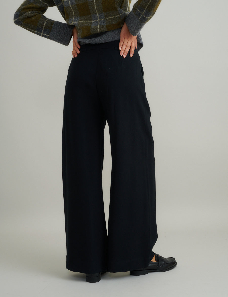 Black Tie Waist Wide Leg Trousers