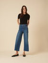 Mid Wash Denim Cropped Palazzo Jeans