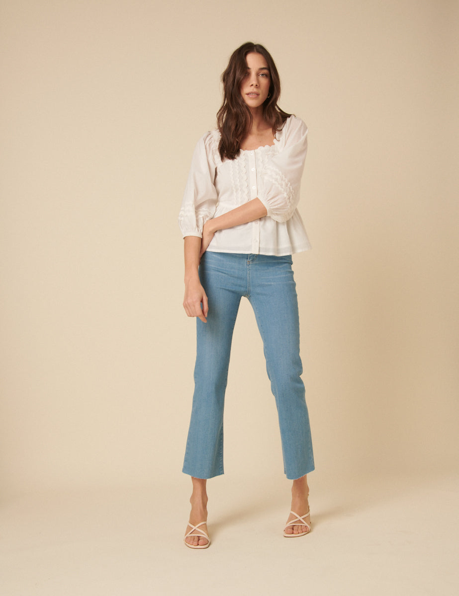 Light Wash Denim Cropped Kick Flare Jeans