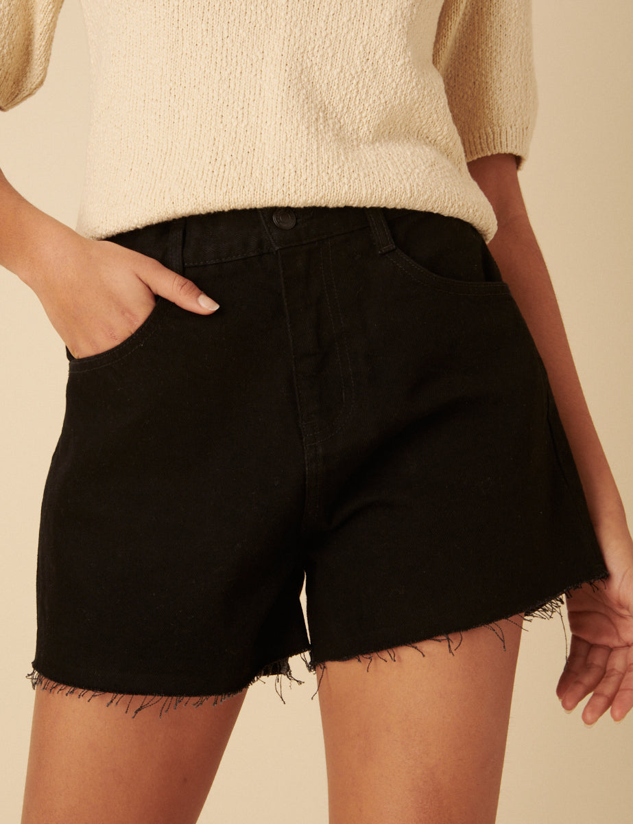 Black Denim A-line Shorts