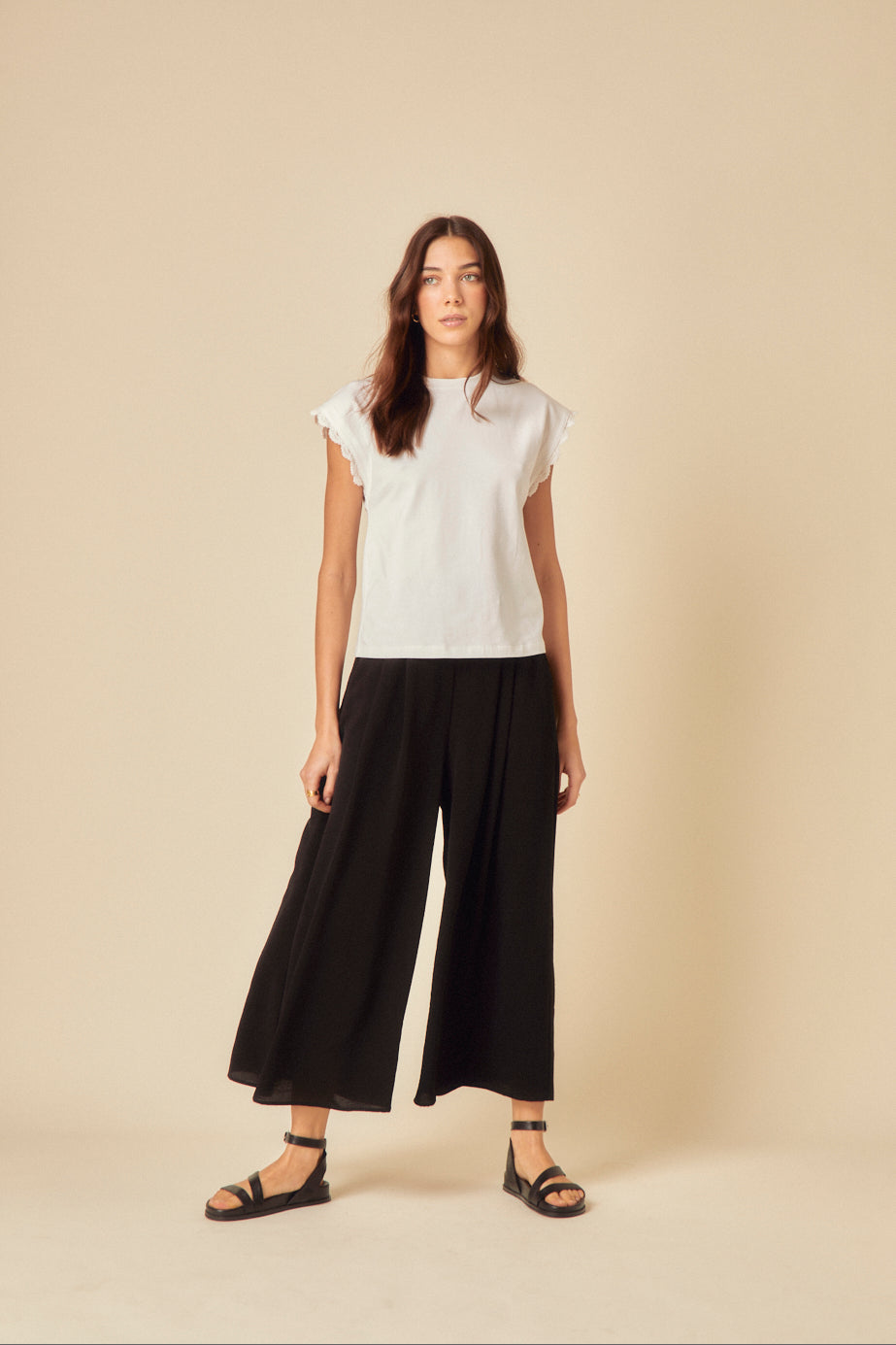 Black Wide Leg Cropped Zeena Trousers