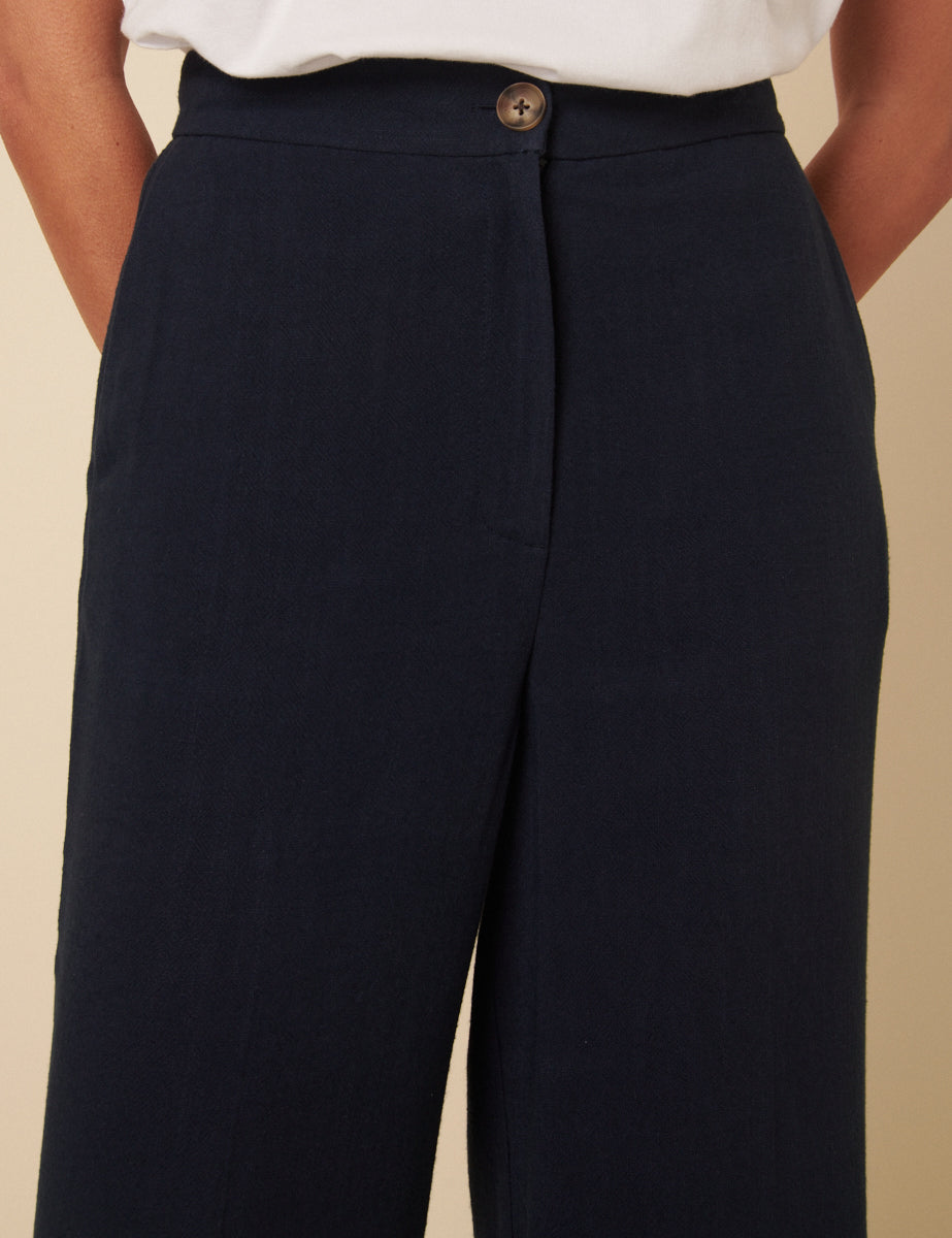 Navy Straight Leg Trousers