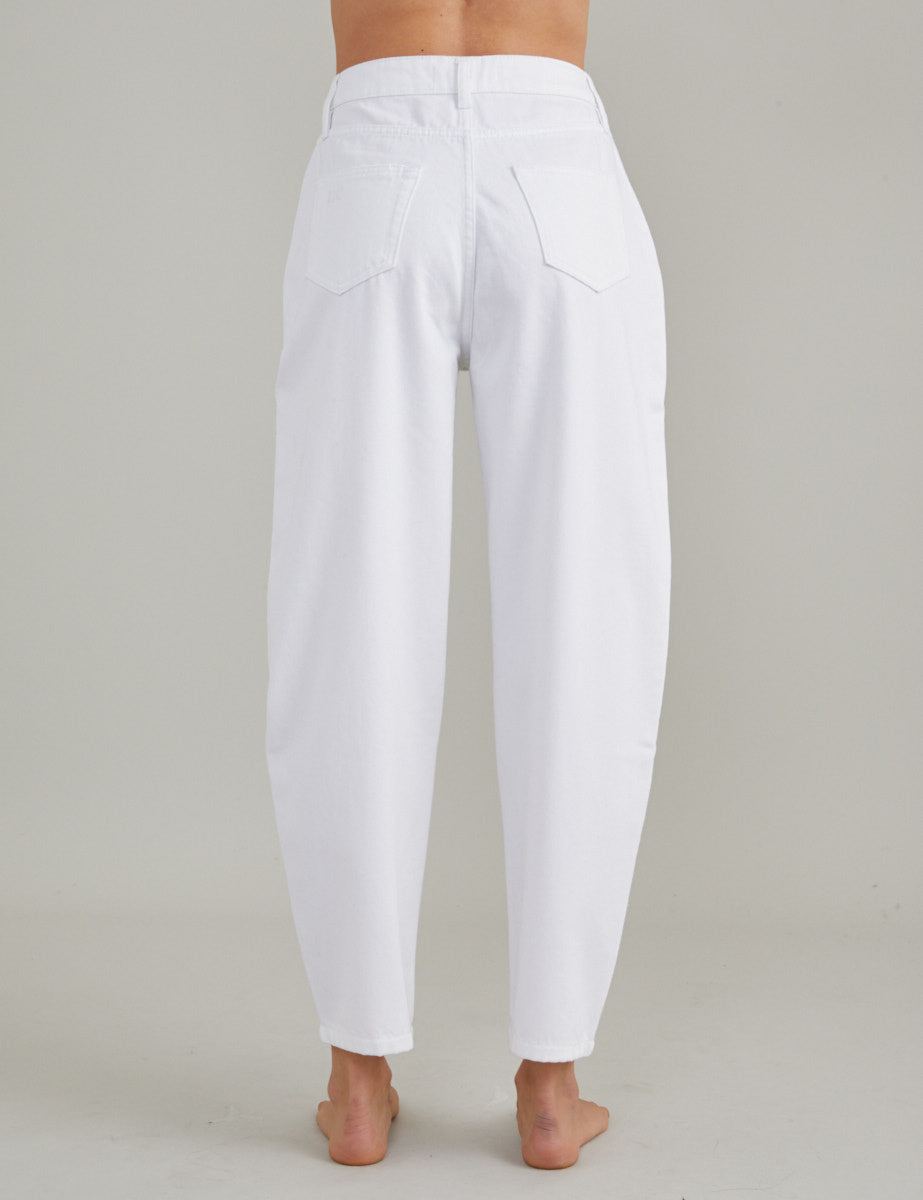 White High Rise Barrel Leg Jeans