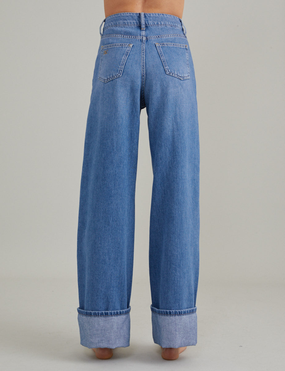 Denim Wide Leg Jean Turn Up Jeans