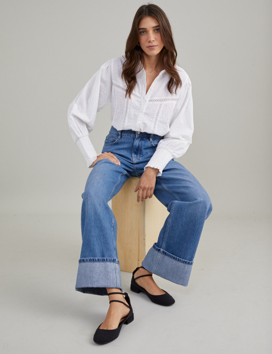 Denim Wide Leg Jean Turn Up Jeans