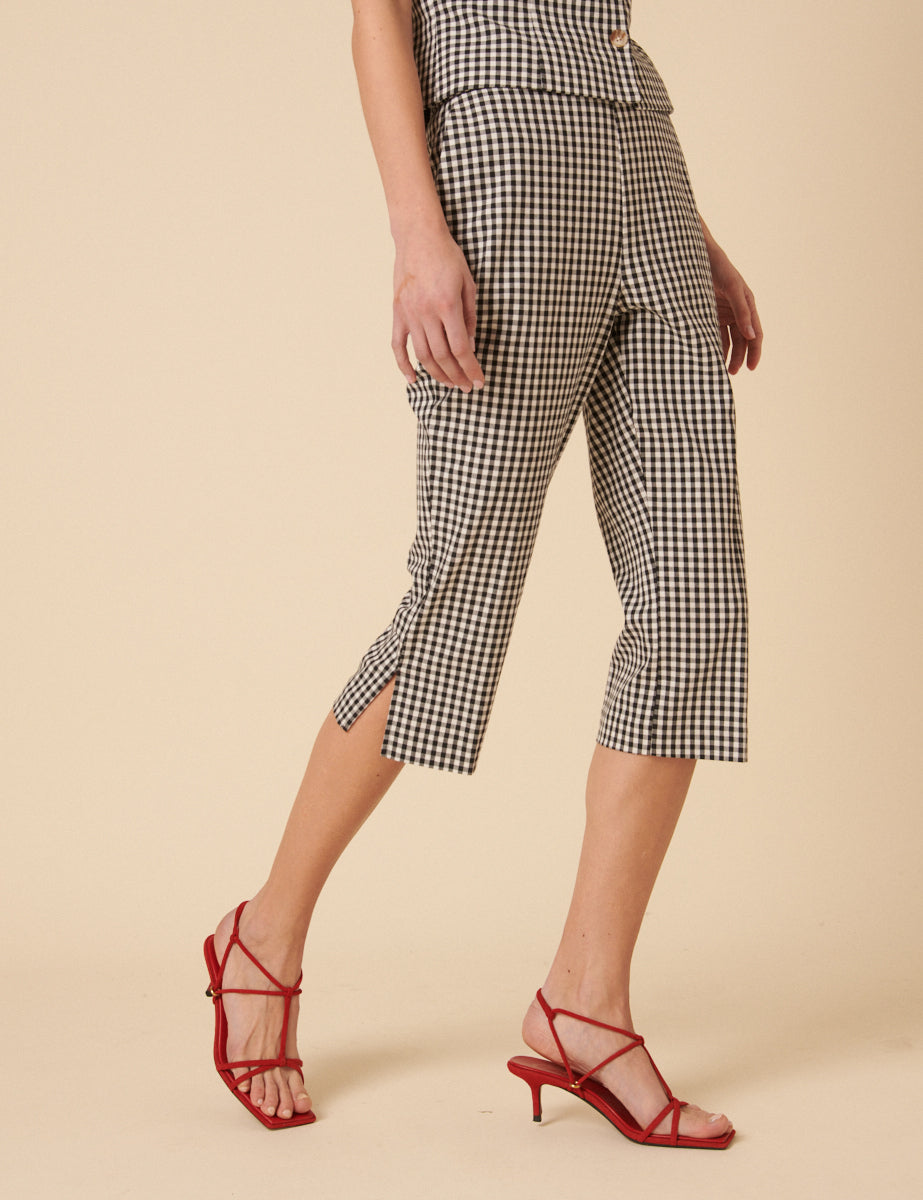 Black Gingham Capri Trousers