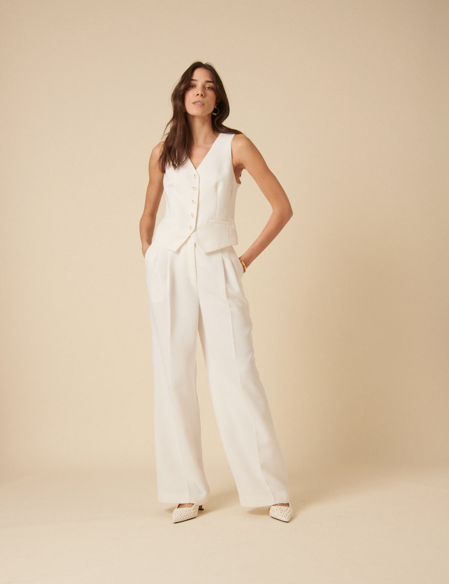 White Tailored Crepe Trousers