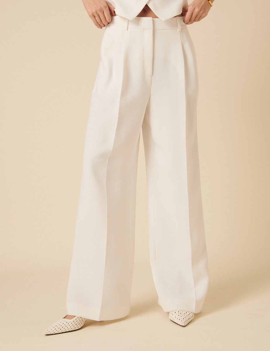 White Tailored Crepe Trousers