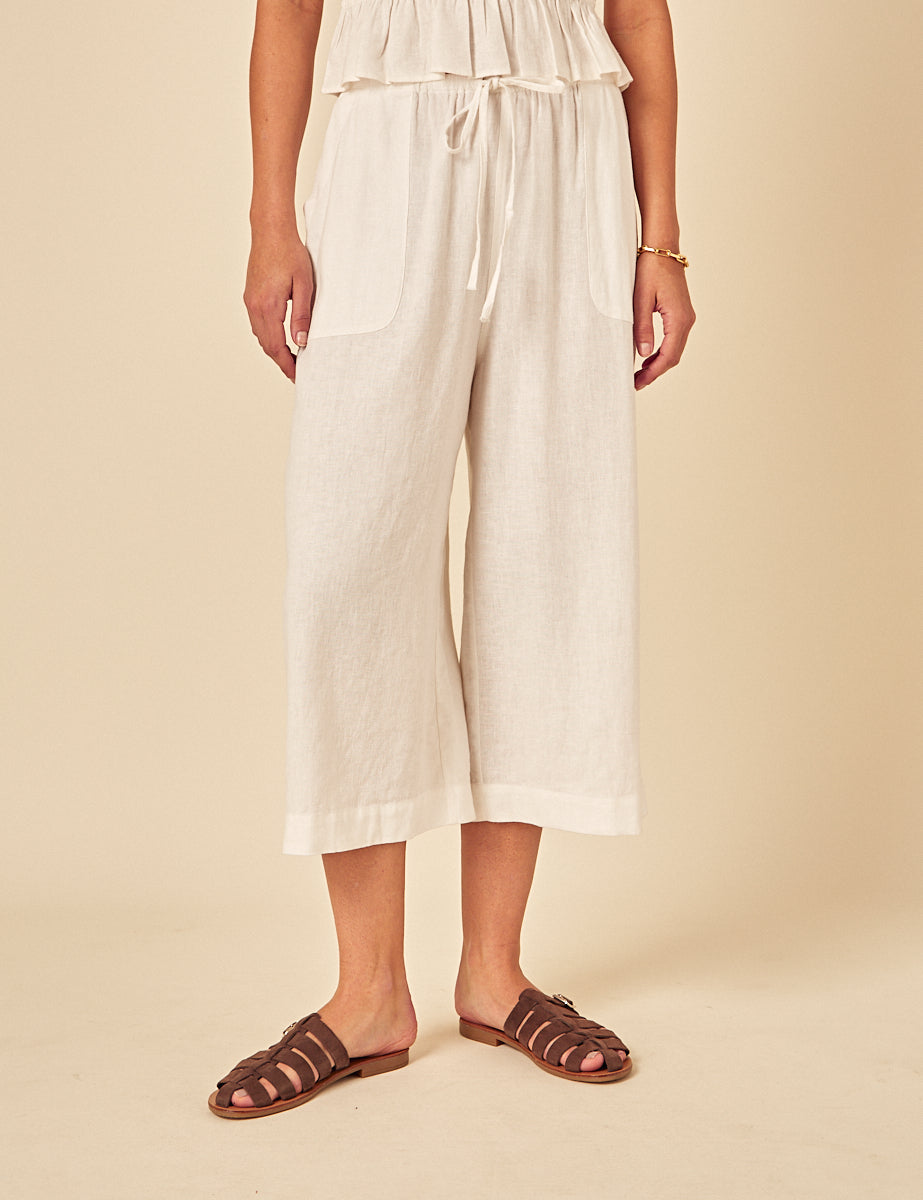 White Cropped Wide Leg Shona Trousers