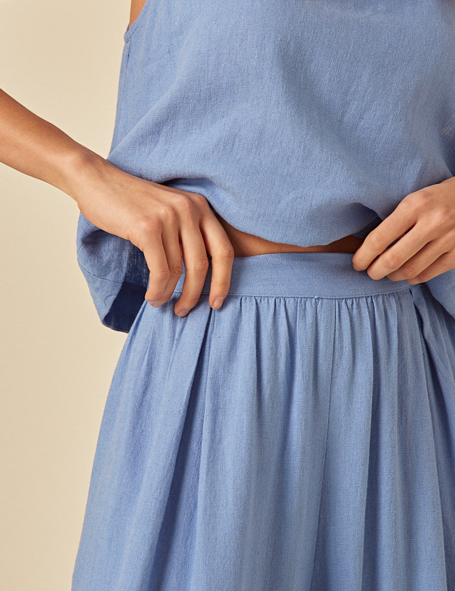 Blue Linen-blend Jerrow Wide Leg Trousers