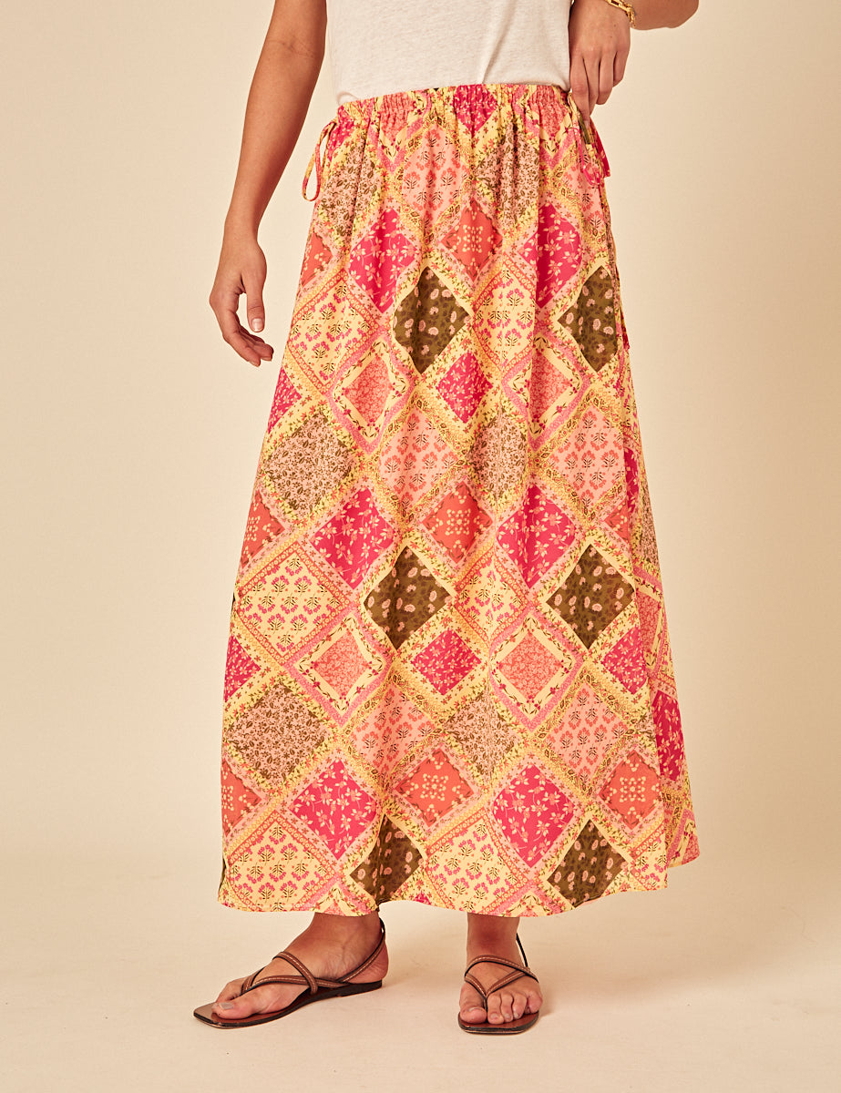 Secondary image ofYellow Patchwork Print Midi Skirt