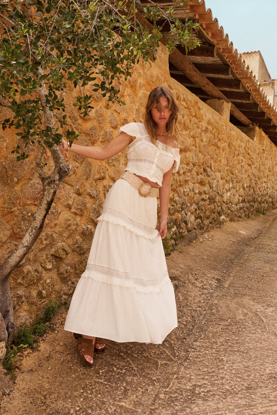 White Tiered Lace Detail Skirt