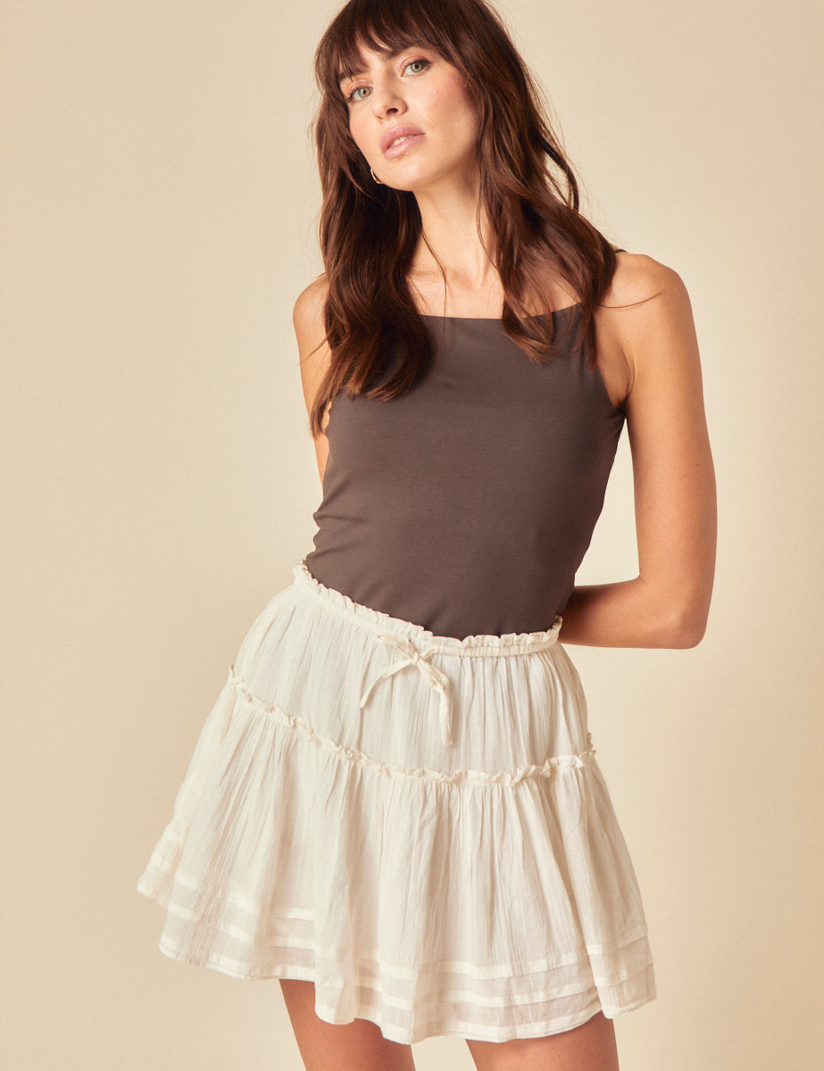 Cream Tiered Mini Skirt