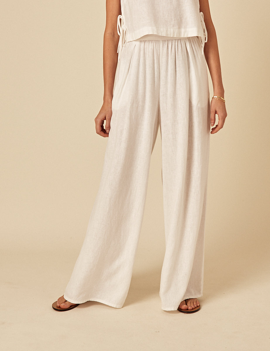 White Linen-blend Jerrow Wide Leg Trousers