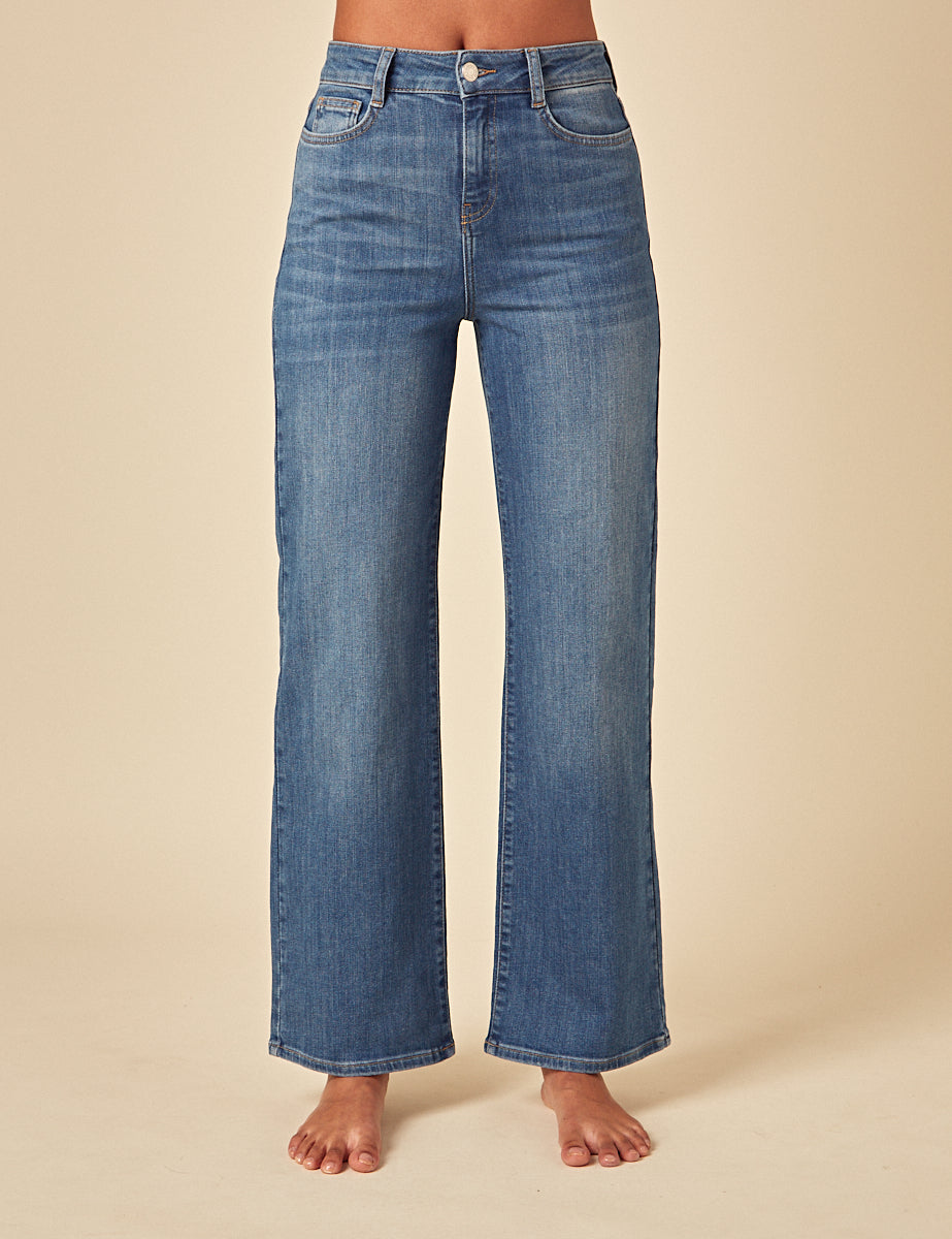 Mid Wash Blue Stretch Wide Leg Jeans