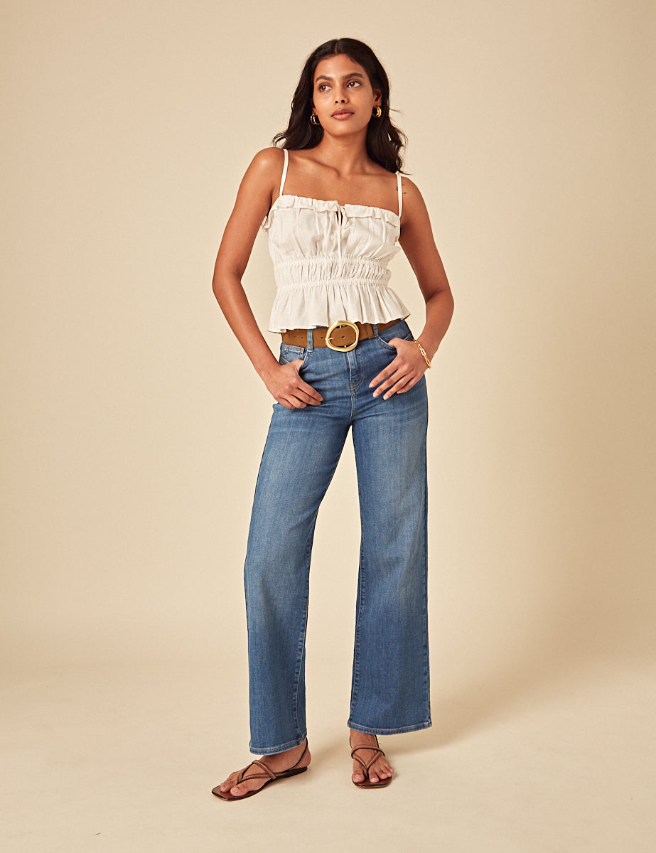 Mid Wash Blue Stretch Wide Leg Jeans