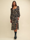 Zebra Print Long Sleeve Dee Dee Midi Dress