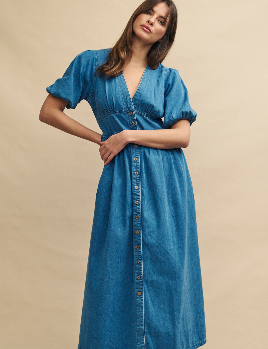 Mid Wash Blue Denim Starlight Midi Dress