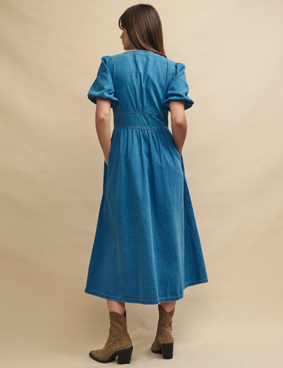 Mid Wash Blue Denim Starlight Midi Dress