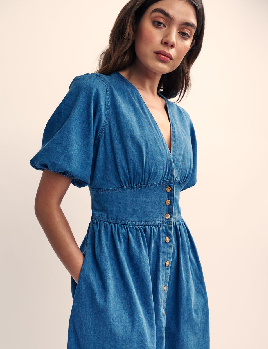 Mid Wash Blue Denim Starlight Midi Dress