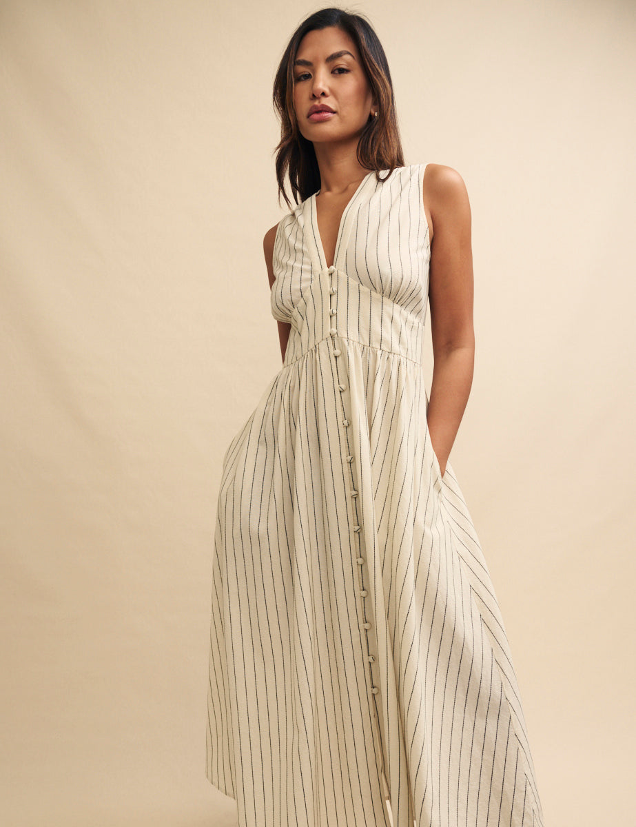 Cream Pinstripe Sleeveless Starlight Midi Dress