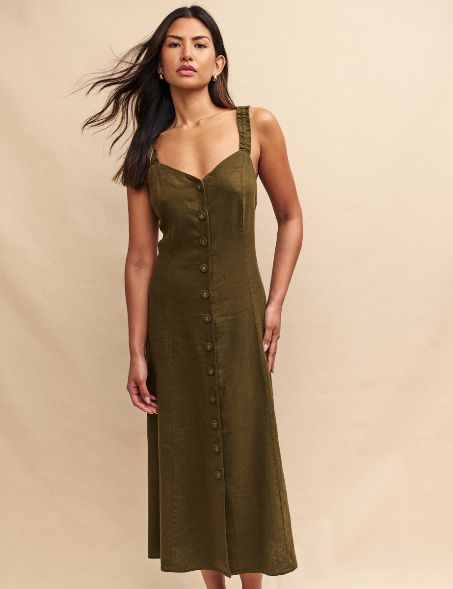 Khaki Green Gill Midi Dress