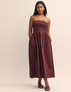 Brown Shirred Bandeau Annie Midi Dress