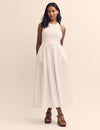 White Halterneck Shirred Tizzy Midi Dress