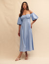 Light Blue Bardot Edith Midi Dress