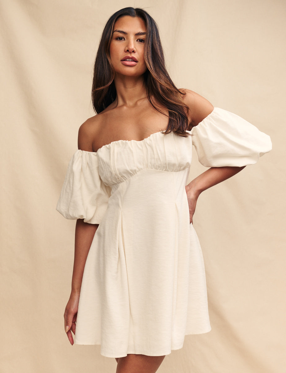 White Bardot Edith Mini Dress