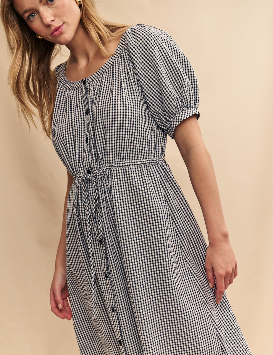 Black Gingham Button Down Jade Midi Dress