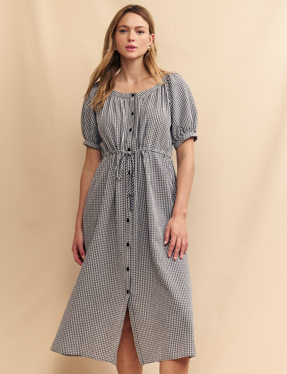 Black Gingham Button Down Jade Midi Dress