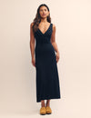 Black Ruched Bodice Midi Dress