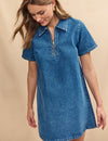 Blue Denim Golders Zip Through Mini Dress