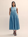 Light Blue Denim Tiered Rochelle Midi Dress