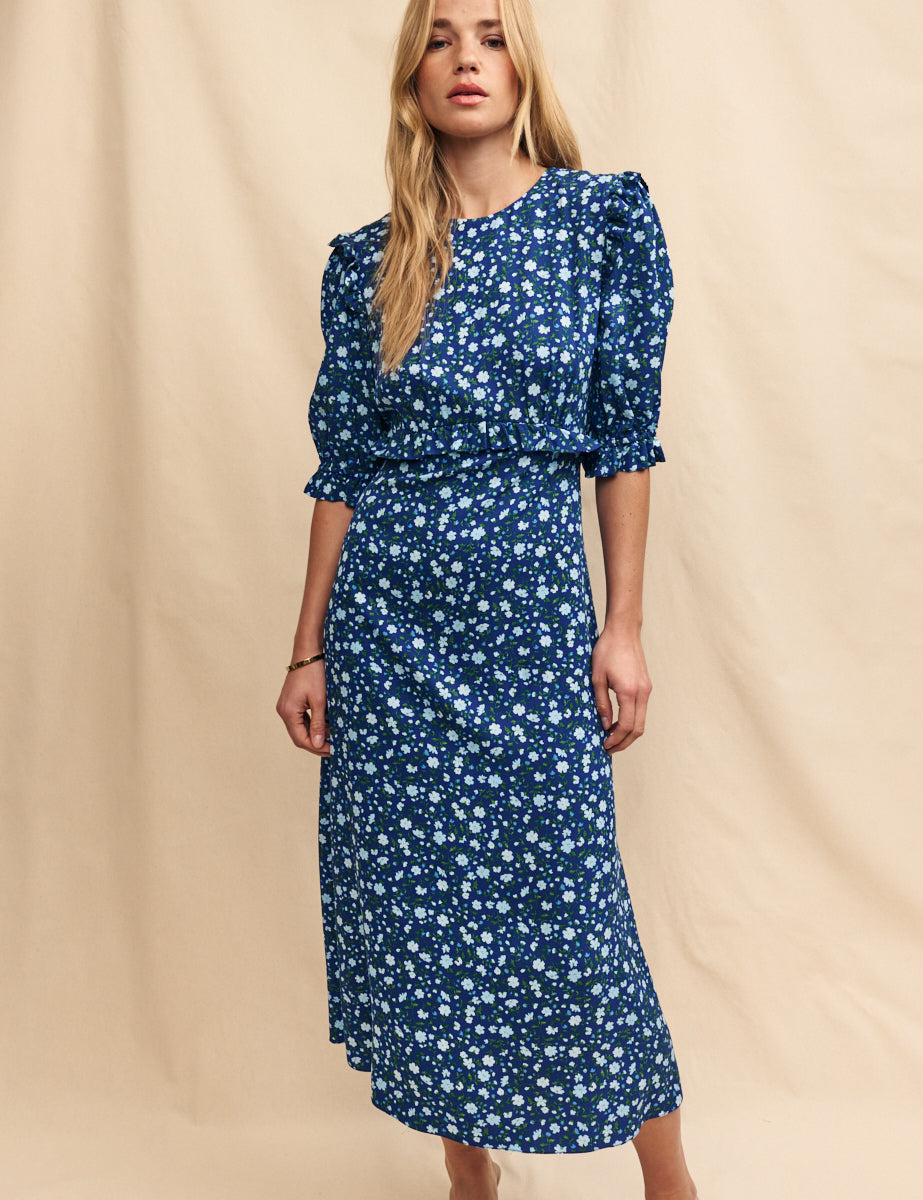 Blue Ditsy Floral Felicia Midi Tea Dress