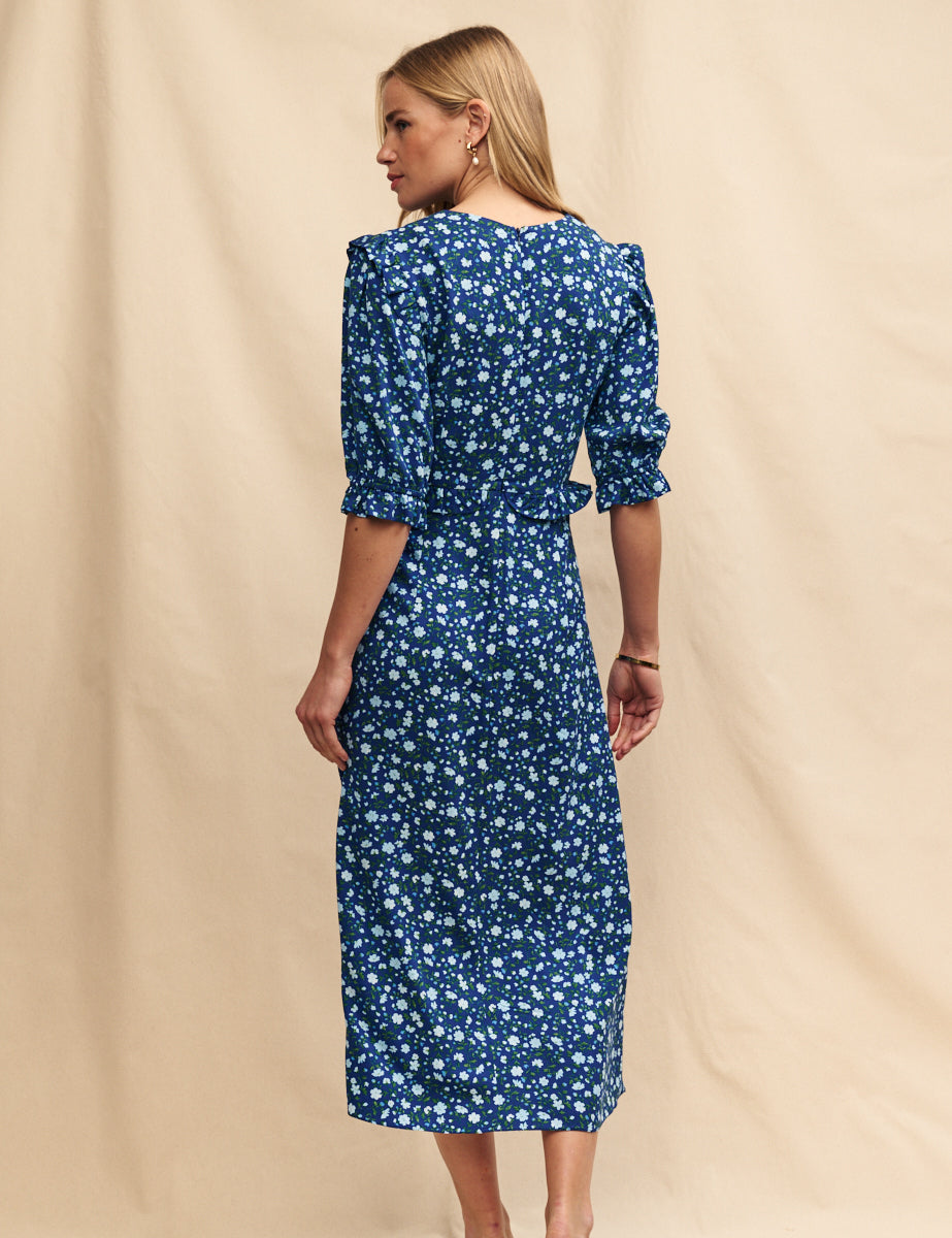 Blue Ditsy Floral Felicia Midi Tea Dress