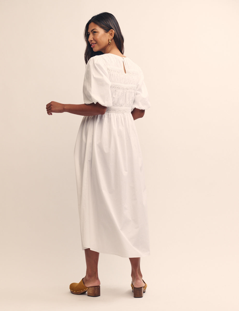 White Puff Sleeve Maureen Midi Dress