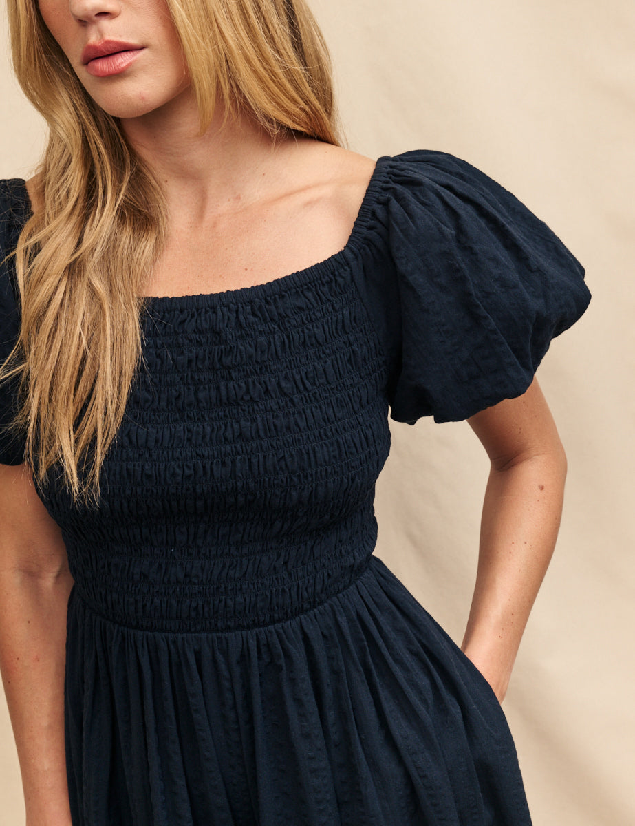 Black Puff Sleeve Suraya Midi Dress