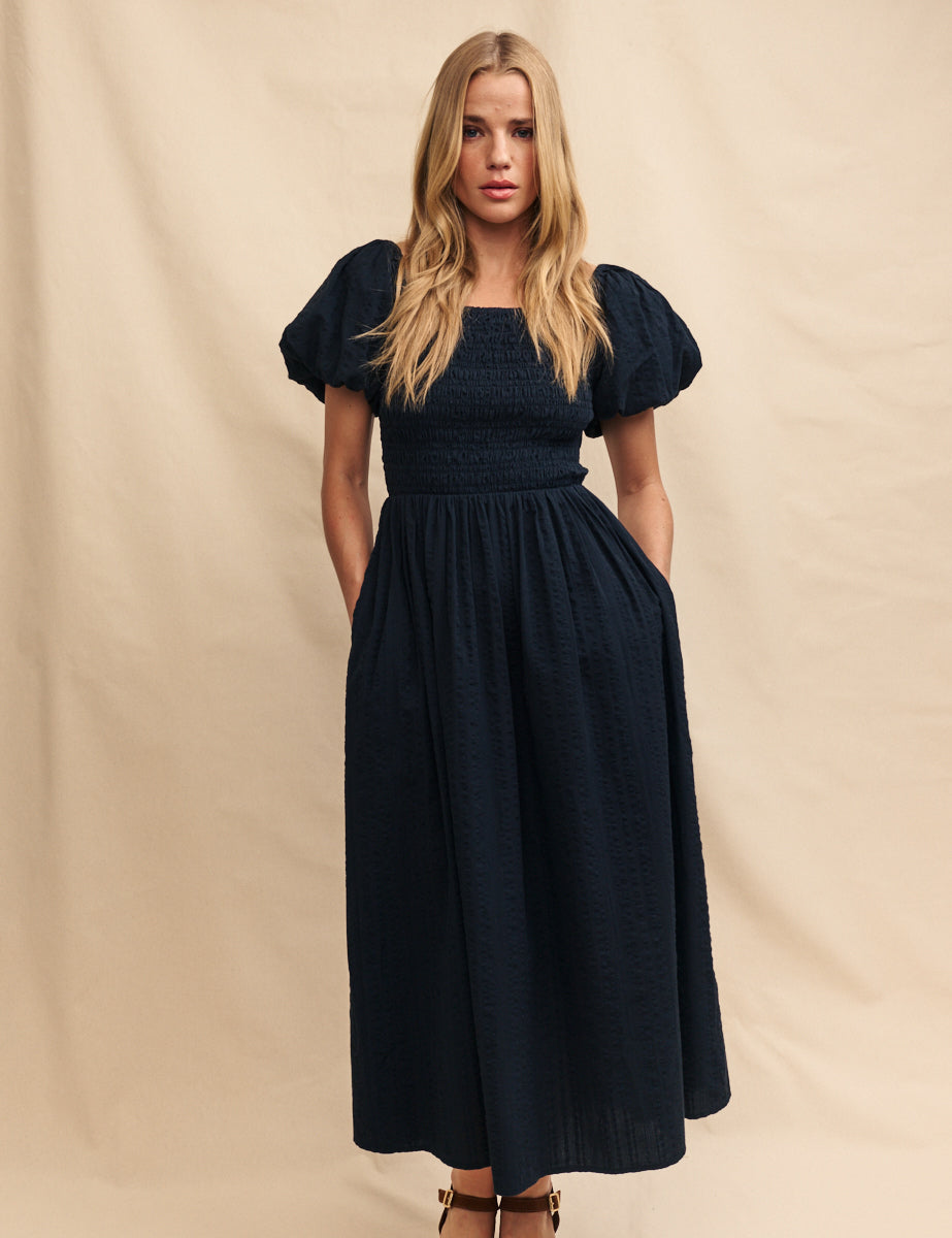 Black Puff Sleeve Suraya Midi Dress