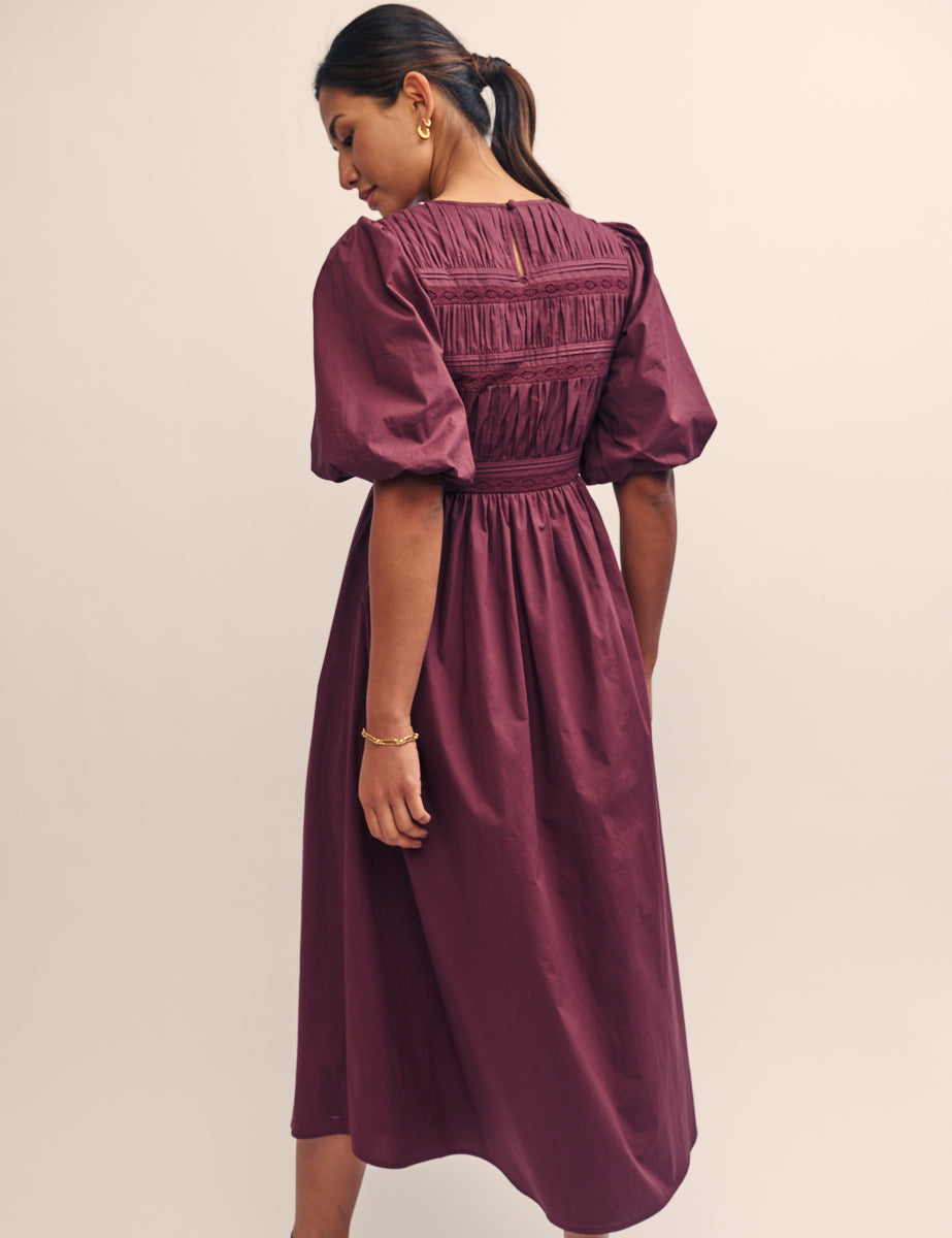 Purple Puff Sleeve Maureen Midi Dress