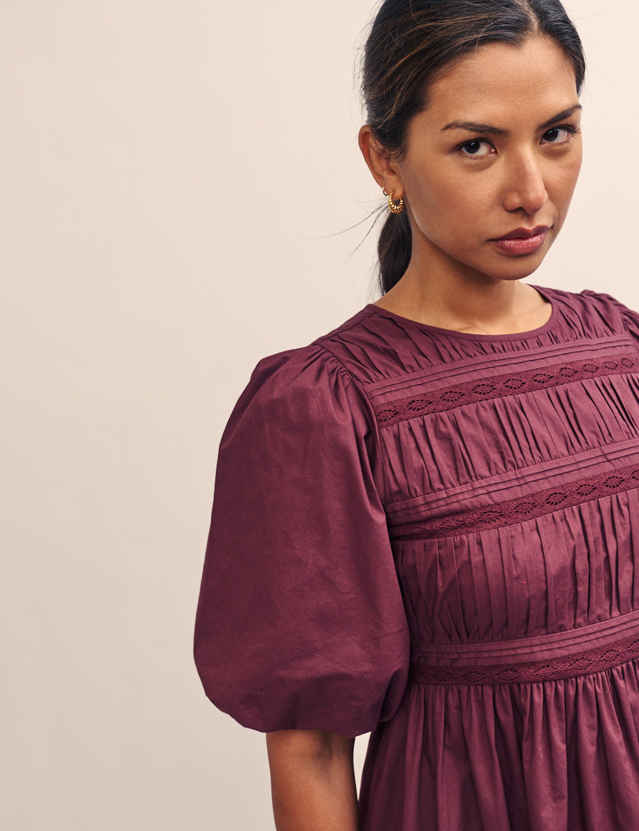 Purple Puff Sleeve Maureen Midi Dress