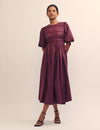 Purple Puff Sleeve Maureen Midi Dress