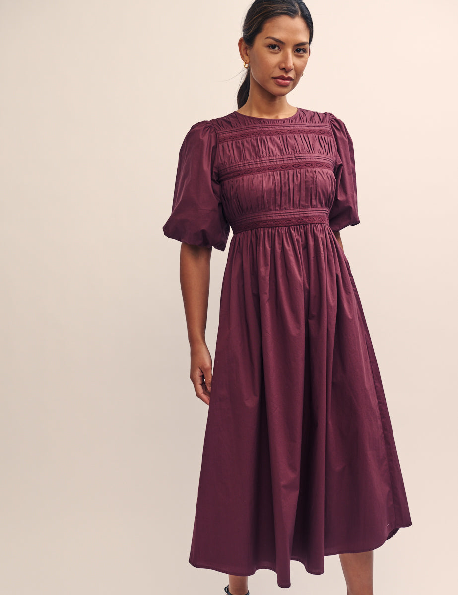 Purple Puff Sleeve Maureen Midi Dress