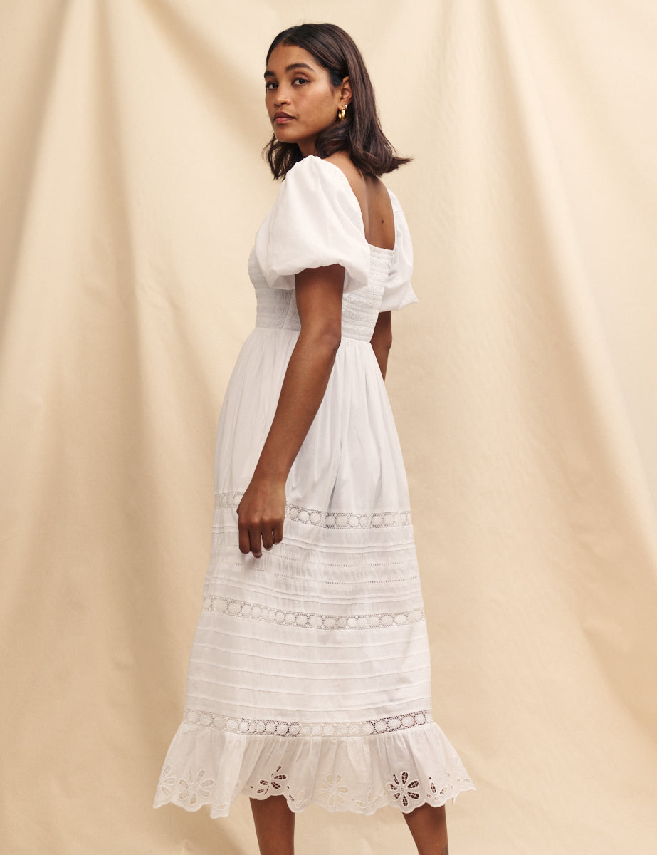 White Broderie Anglaise Petra Midi Dress