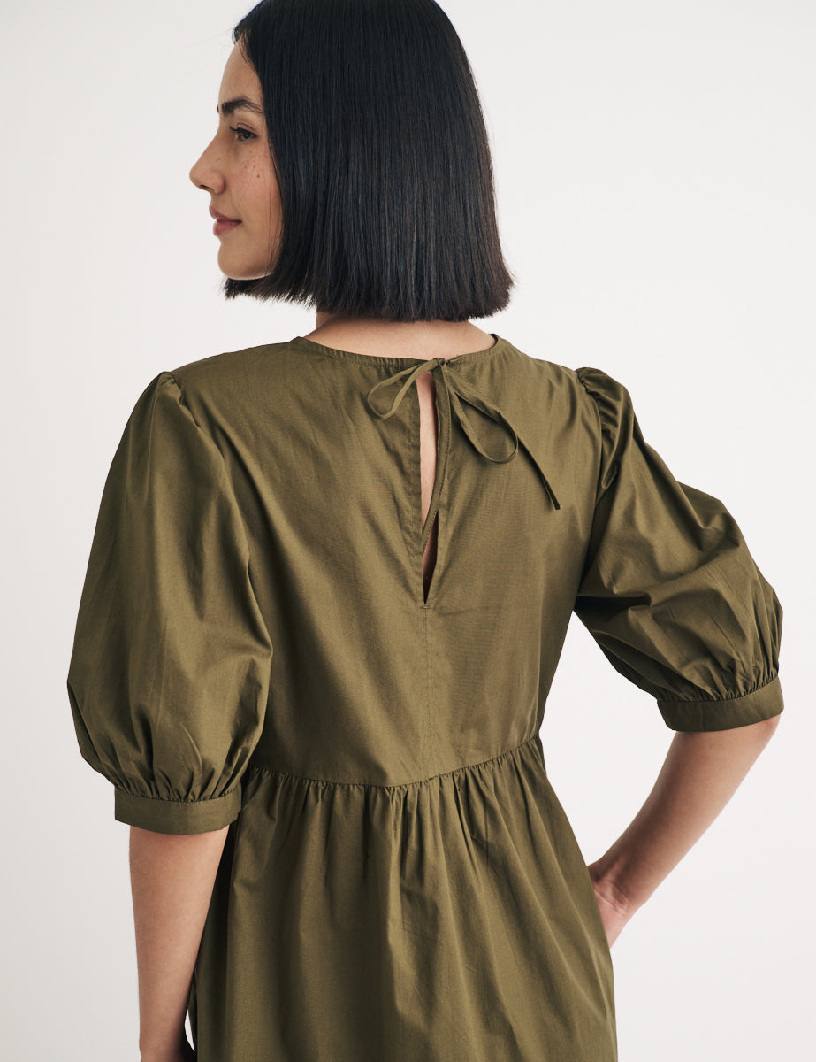 Khaki Green Tiered Rochelle Smock Midi Dress