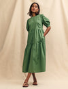 Green Rochelle Smock Midi Dress