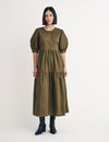 Khaki Green Tiered Rochelle Smock Midi Dress