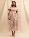 Pink Floral Stripe Detail Tiered Tallulah Midi Dress